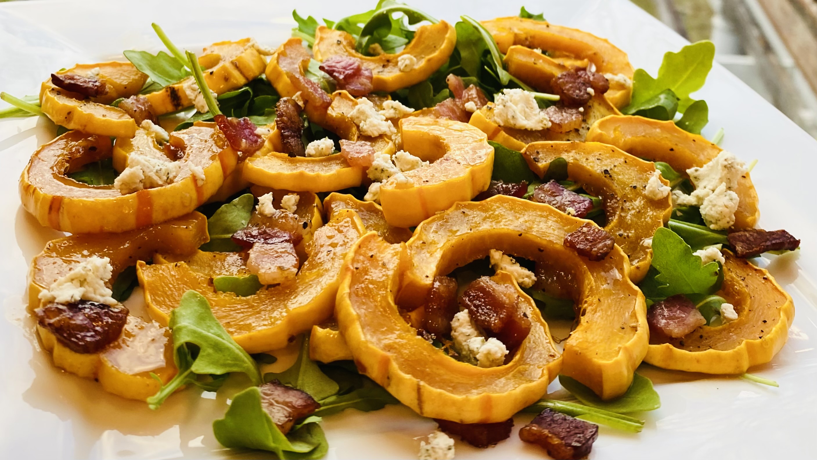 Harvest Recipe: Roasted Delicata Squash with Bacon, Local Maple Syrup and Goat Cheese